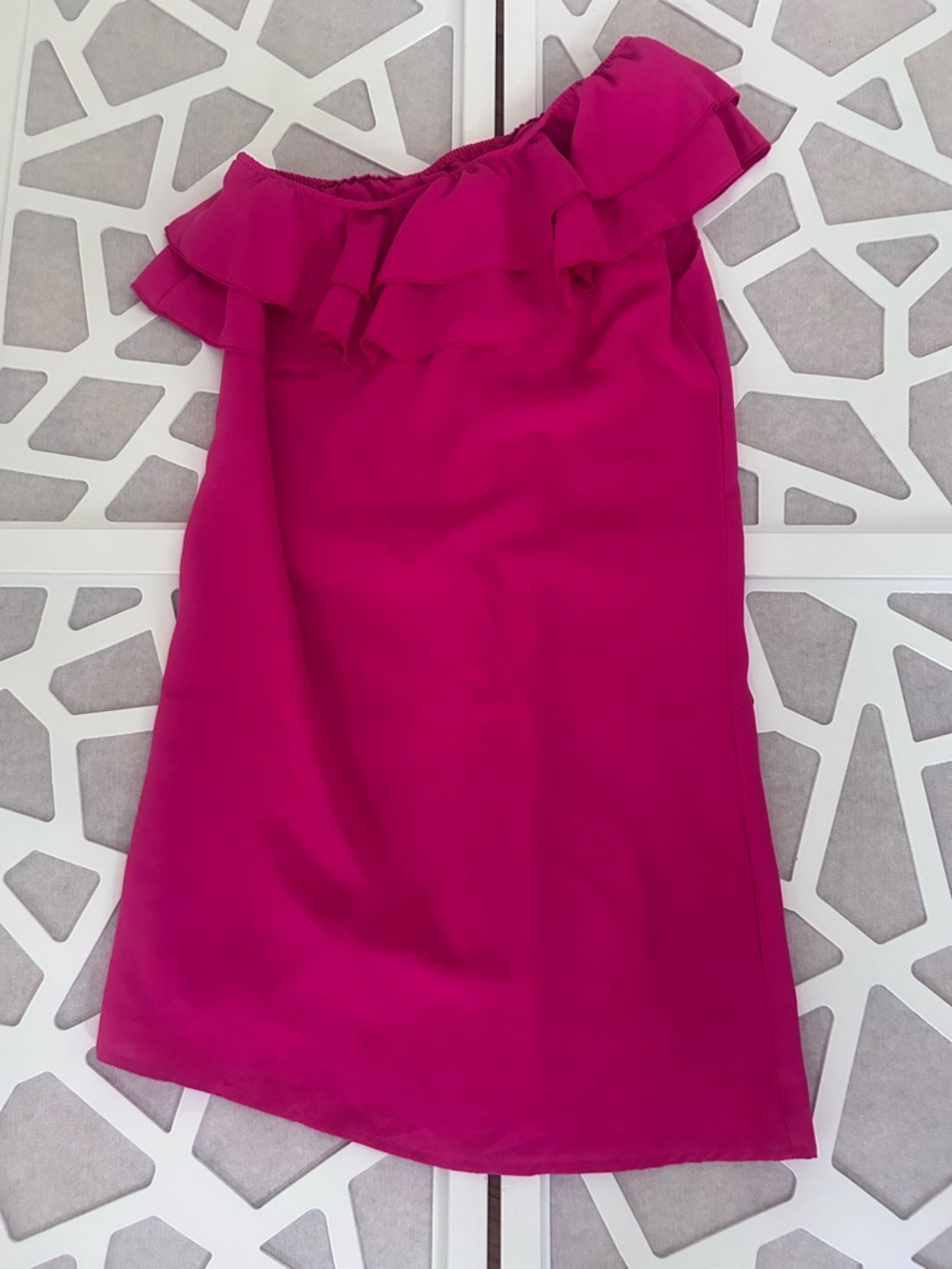 One-Shoulder Ruffle Dress - Fuchsia Pink